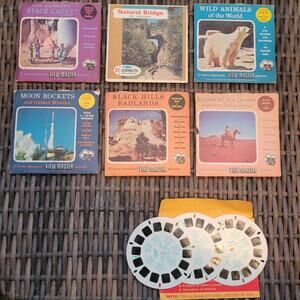 VNTG 1950s View-Master Lot 7 Discs Moon Rockets Space Cadet Animals Badlands